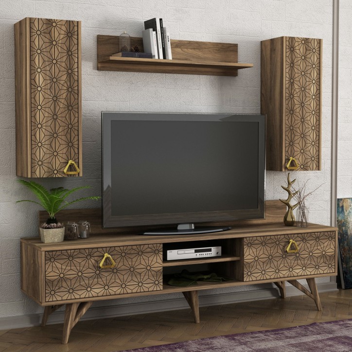 Mueble TV con estante Yakamoz nogal