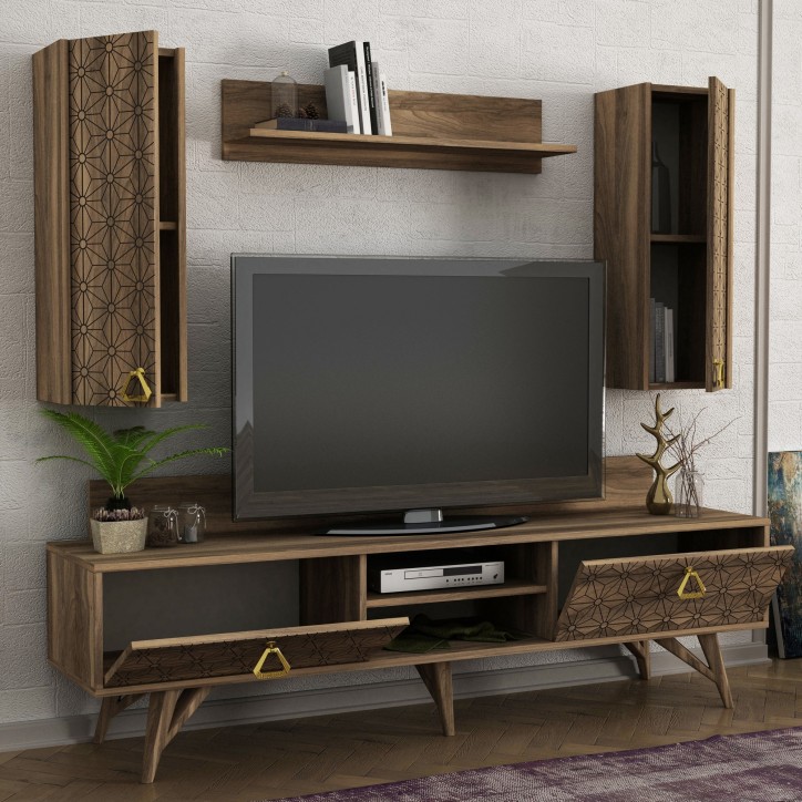 Mueble TV con estante Yakamoz nogal