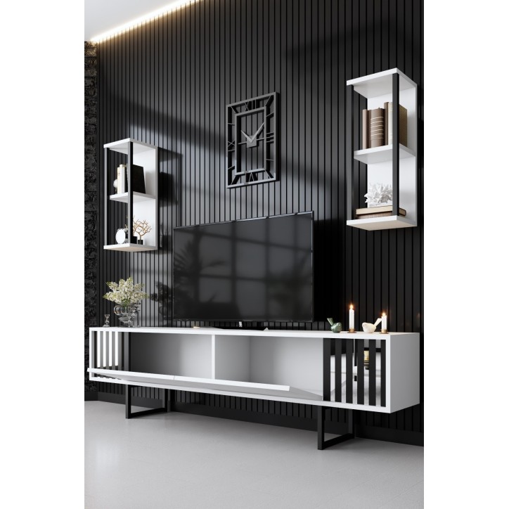 Mueble TV con estante Chrome Line blanco negro