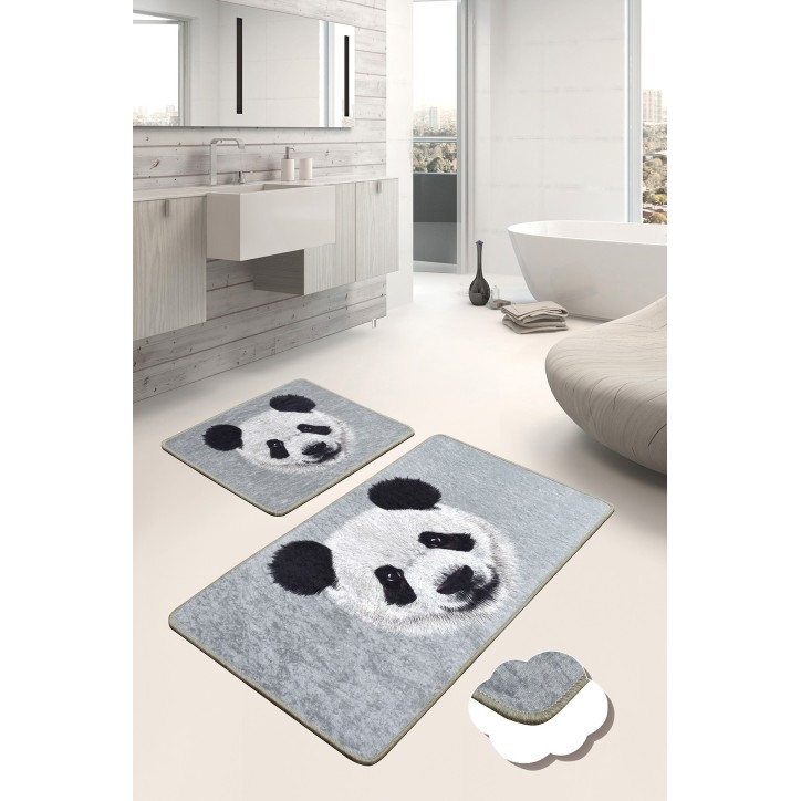 Alfombra de baño Set (2 piezas) Huge Panda DJT gris negro blanco