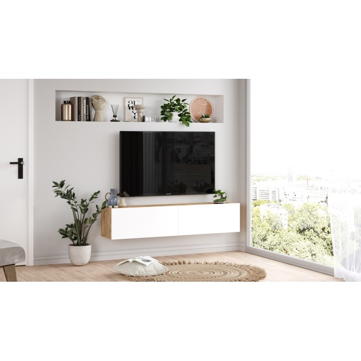 Mueble TV con estante FR10-AW pino atlántico blanco