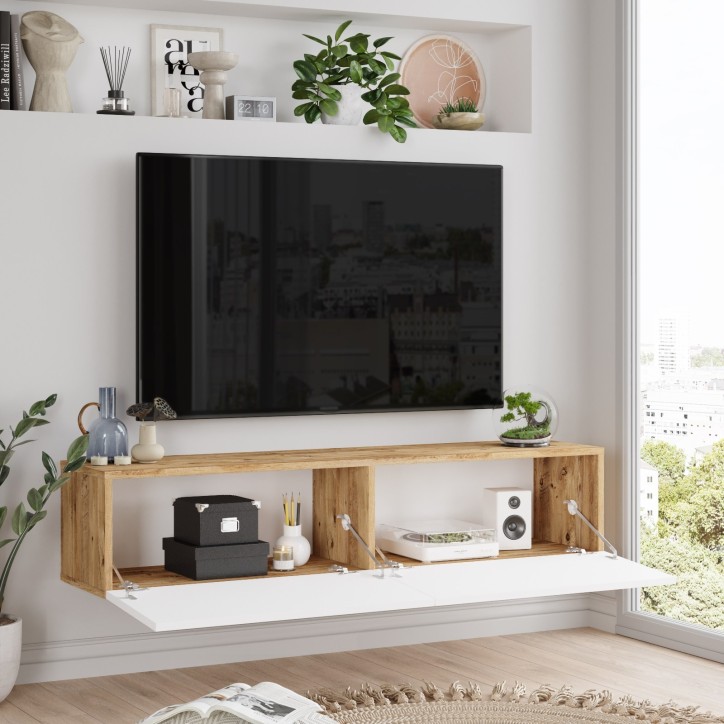 Mueble TV con estante FR10-AW pino atlántico blanco