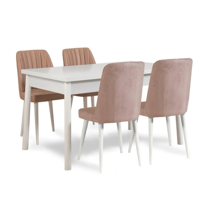 Set mesa comedor extensible y sillas (6 piezas) Santiago piedra blanco