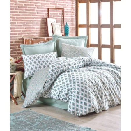 Juego ropa de cama doble Ranforce Enza  menta gris blanco