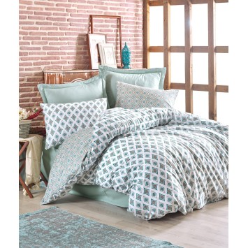 Juego ropa de cama doble Ranforce Enza  menta gris blanco