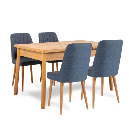 Set mesa comedor extensible y sillas (6 piezas) Santiago roble azul oscuro