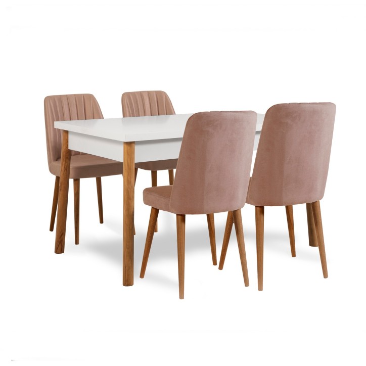 Set mesa comedor extensible y sillas (6 piezas) Santiago Atlantic pino atlántico blanco piedra