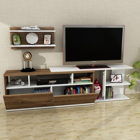 Mueble TV con estante Beste nogal blanco