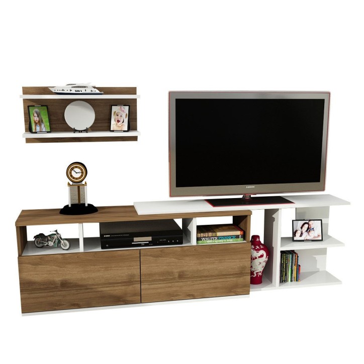 Mueble TV con estante Beste nogal blanco