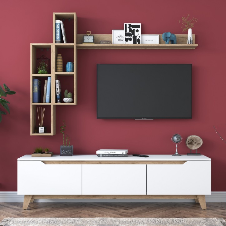 Mueble TV con estante M16-2571 nogal blanco