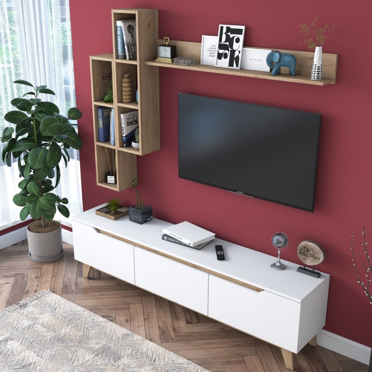 Mueble TV con estante M16-2571 nogal blanco