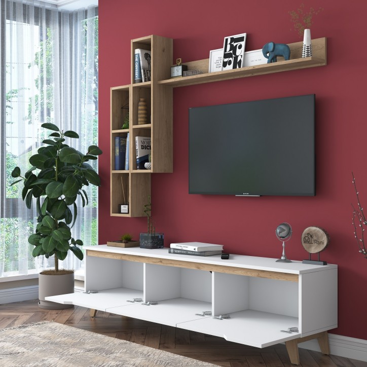 Mueble TV con estante M16-2571 nogal blanco