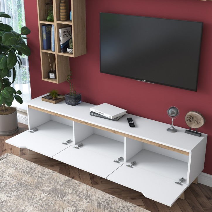 Mueble TV con estante M16-2571 nogal blanco