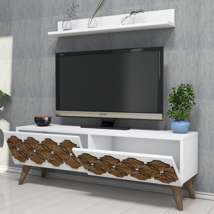 Mueble TV con estante Nisan blanco