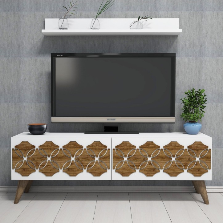 Mueble TV con estante Nisan blanco