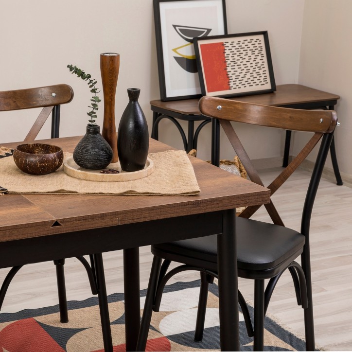 Set mesa comedor extensible y sillas (5 piezas) Oliver negro