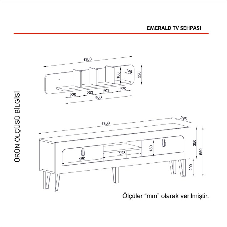 Mueble TV con estante Emerald negro