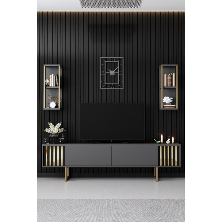 Conjunto de muebles de salón Gold Line dorado antracita