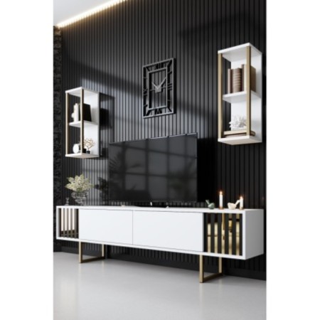 Conjunto de muebles de salón Line dorado blanco