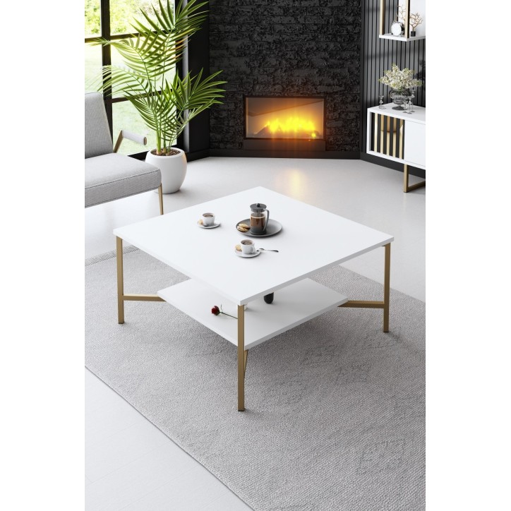 Conjunto de muebles de salón Line dorado blanco