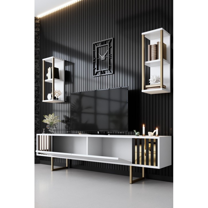 Conjunto de muebles de salón Line dorado blanco