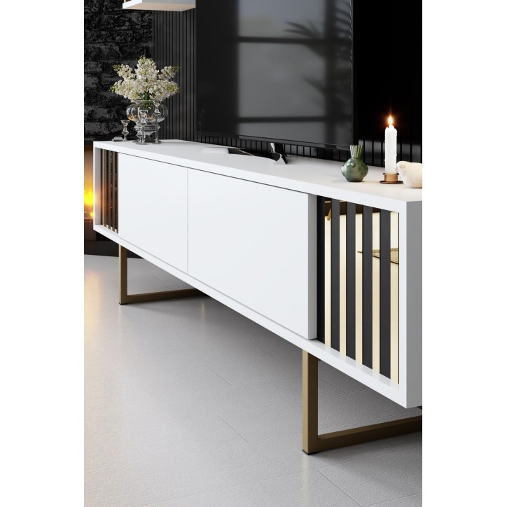 Conjunto de muebles de salón Line dorado blanco