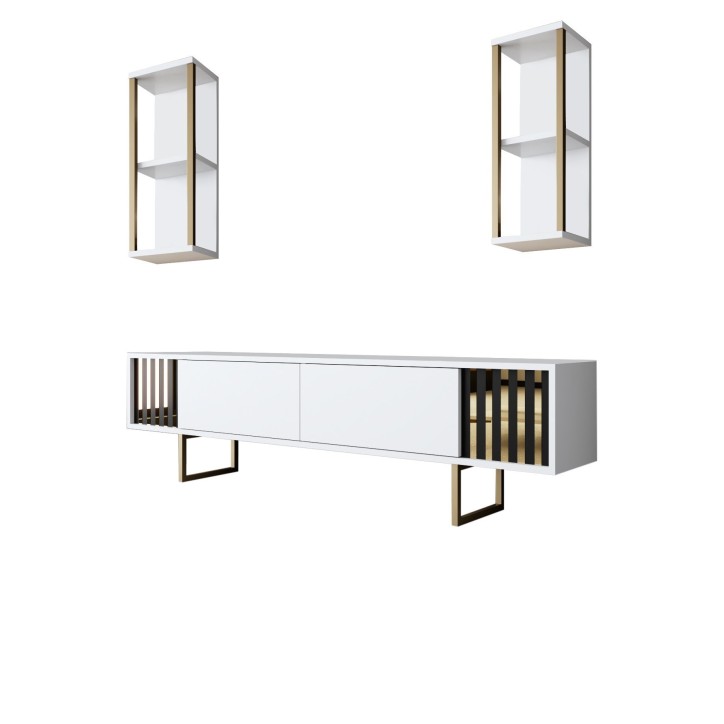 Conjunto de muebles de salón Line dorado blanco