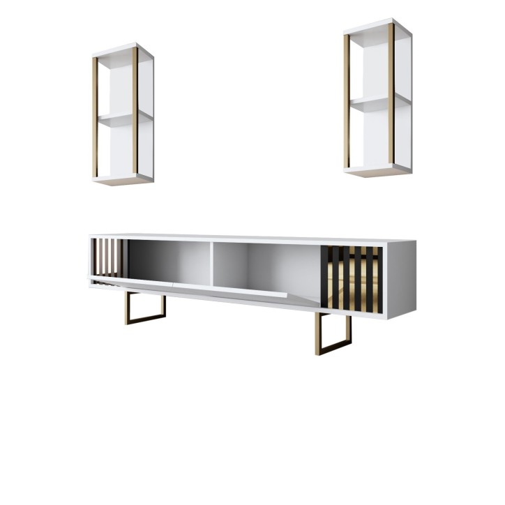 Conjunto de muebles de salón Line dorado blanco