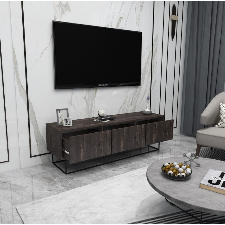 Mueble TV Kordon 140 negro marrón oscuro