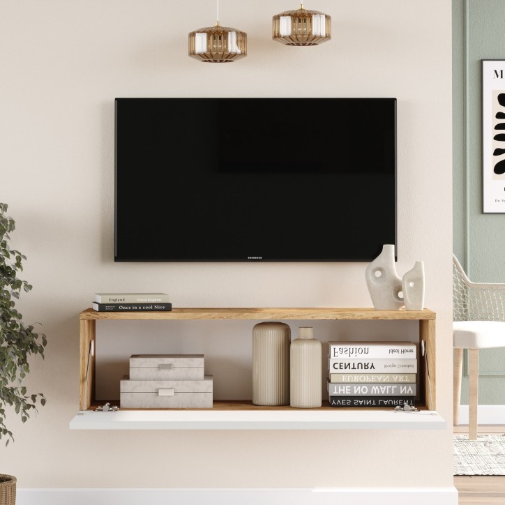 Mueble TV con estante FR12-AW pino atlántico blanco