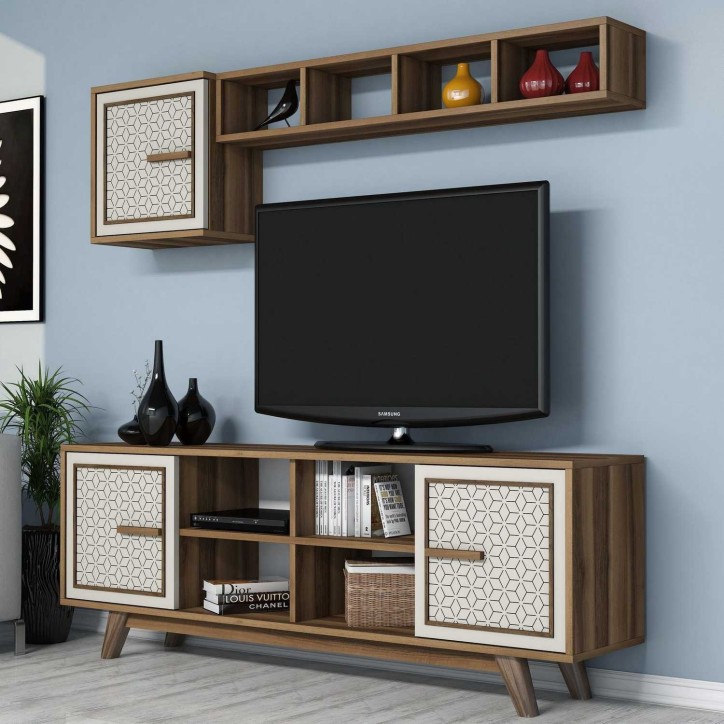 Mueble TV con estante Ayla crema nogal