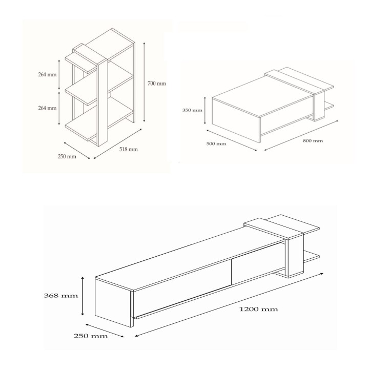 Conjunto de muebles de salón Gaye blanco nogal