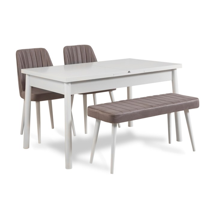 Set mesa comedor extensible y sillas (4 piezas) Santiago gris blanco