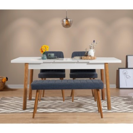 Set mesa comedor extensible y sillas (4 piezas) Santiago V2 pino atlántico azul marino