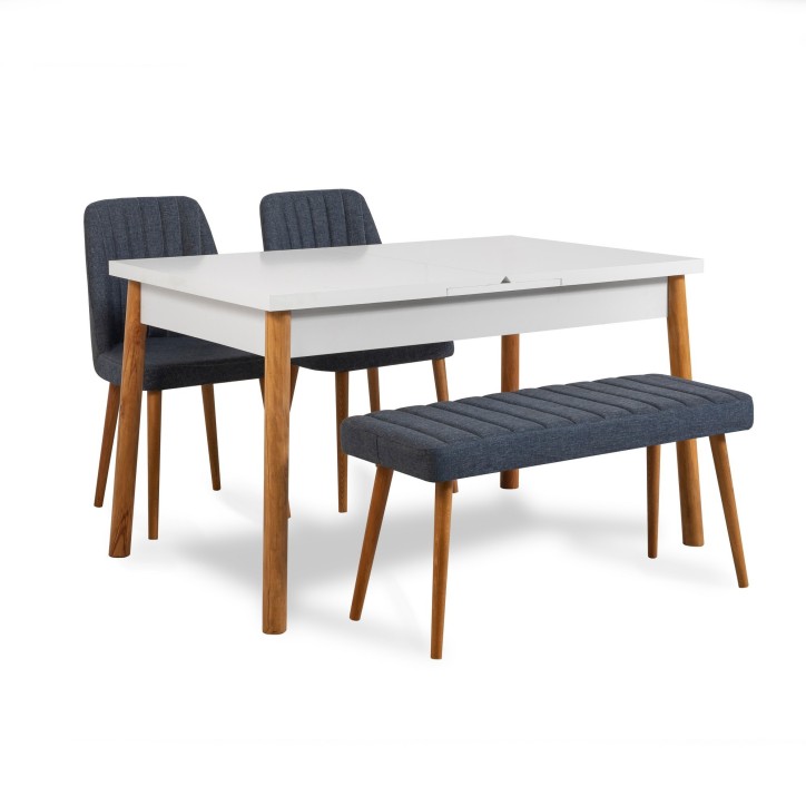 Set mesa comedor extensible y sillas (4 piezas) Santiago V2 pino atlántico azul marino