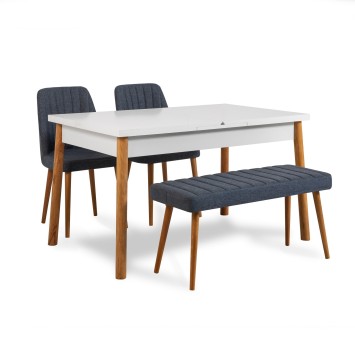 Set mesa comedor extensible y sillas (4 piezas) Santiago V2 pino atlántico azul marino - 869VEL5228