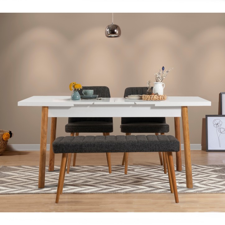 Set mesa comedor extensible y sillas (4 piezas) Santiago pino atlántico blanco antracita