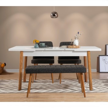 Set mesa comedor extensible y sillas (4 piezas) Santiago pino atlántico blanco antracita - 869VEL5236