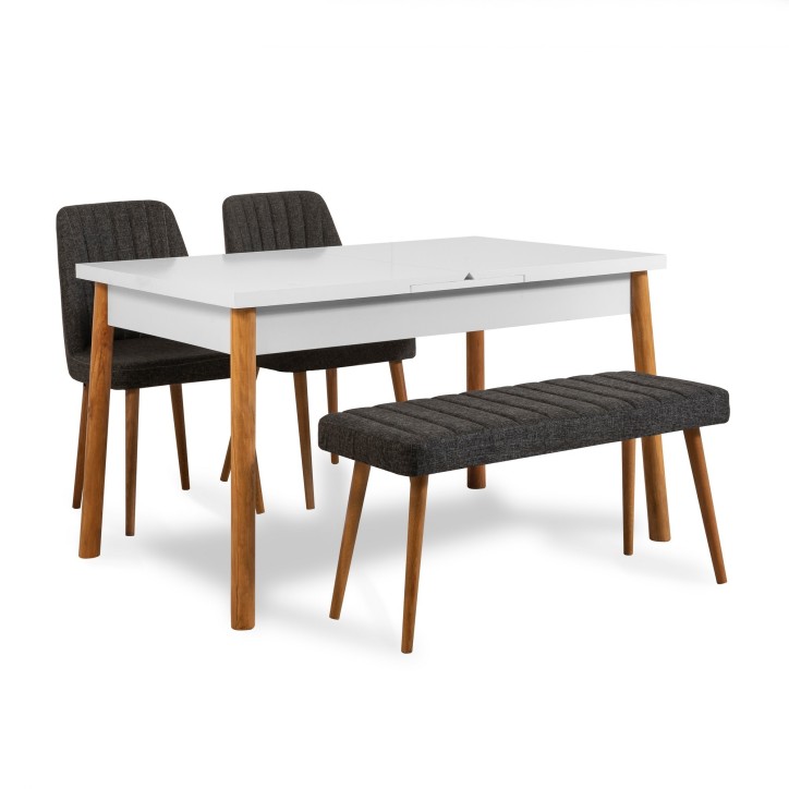 Set mesa comedor extensible y sillas (4 piezas) Santiago pino atlántico blanco antracita