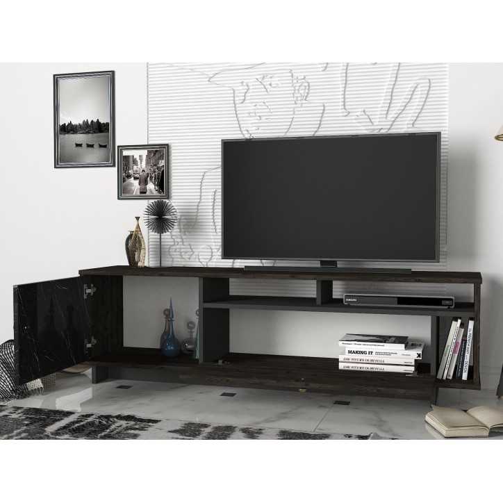 Mueble TV Artem nogal oscuro negro