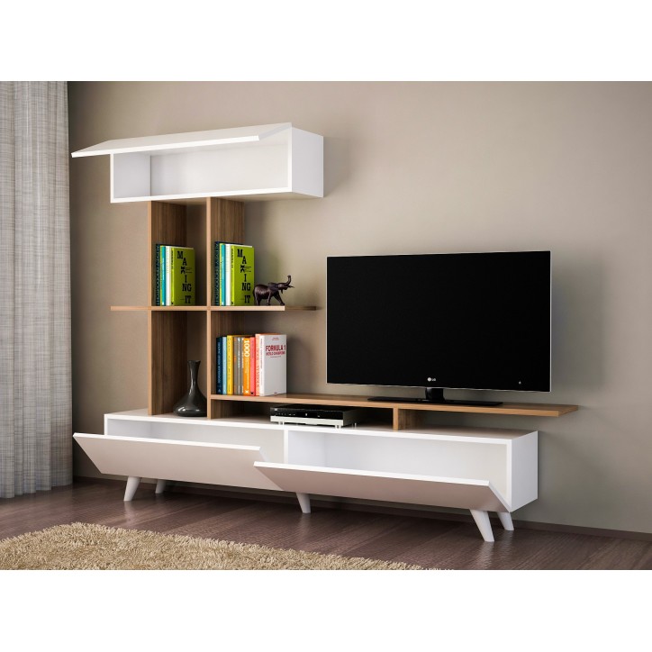 Mueble TV con estante Violet nogal blanco