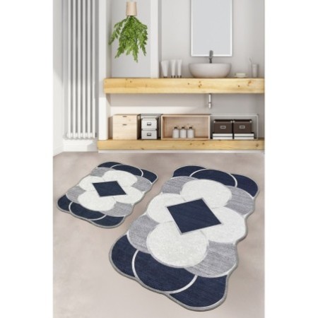 Alfombra de baño Set (2 piezas) Corte blanco gris azul oscuro