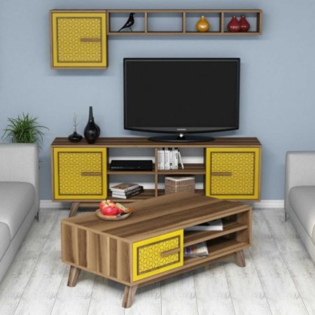 Conjunto de muebles de salón Ayla amarillo nogal