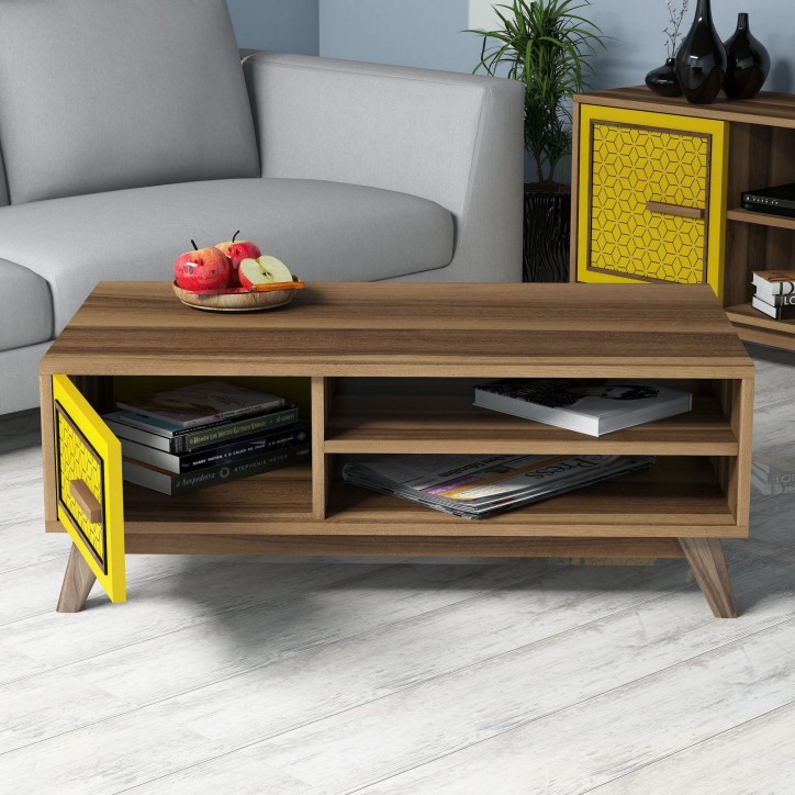 Conjunto de muebles de salón Ayla amarillo nogal