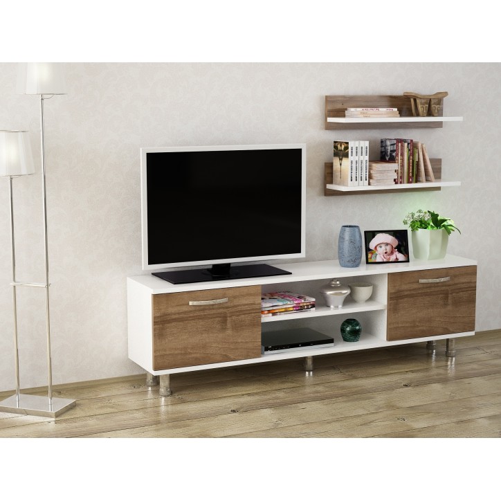 Mueble TV con estante Derma nogal blanco