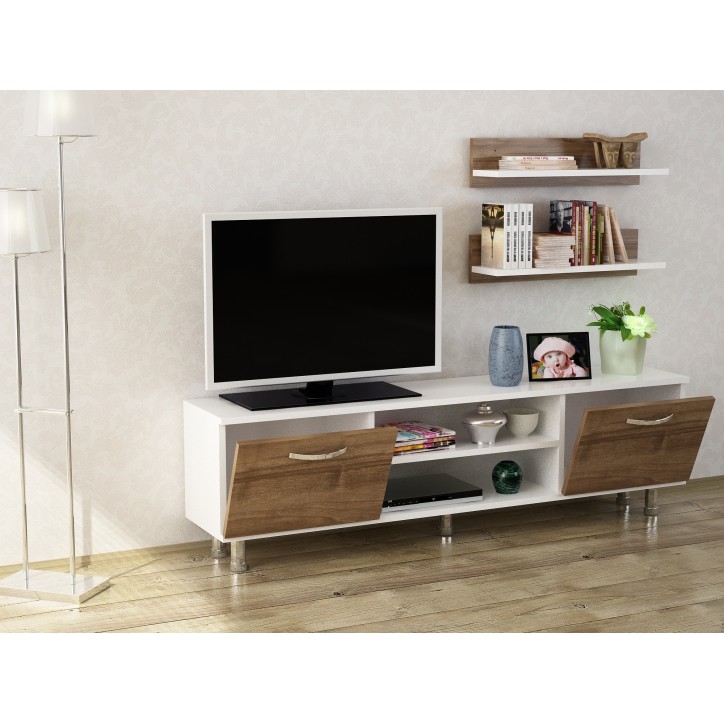 Mueble TV con estante Derma nogal blanco