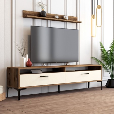 Mueble TV con estante Istanbul crema nogal