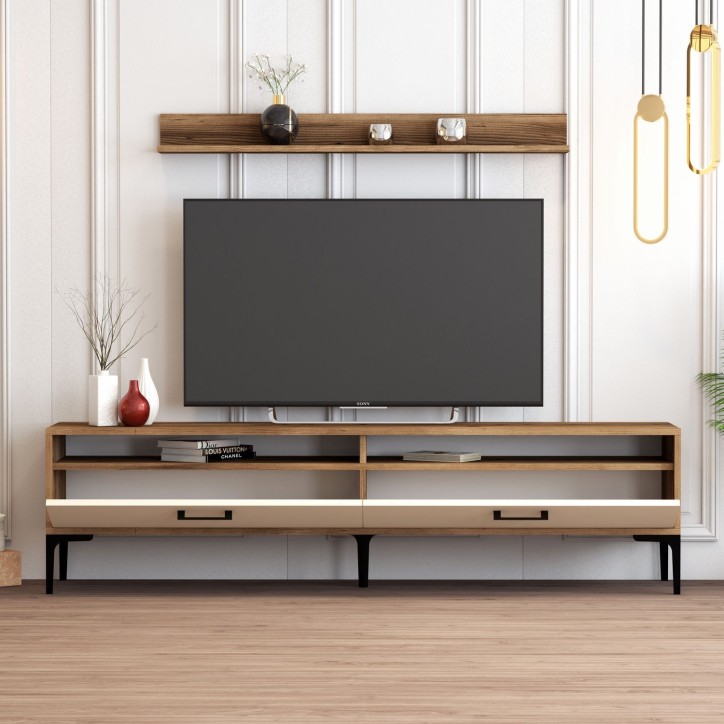 Mueble TV con estante Istanbul crema nogal