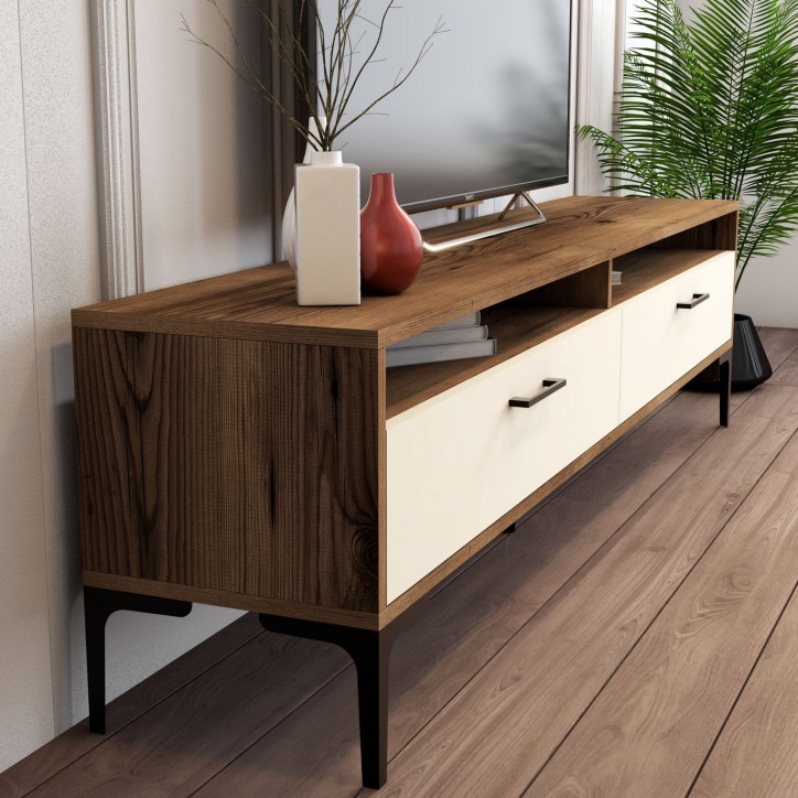 Mueble TV con estante Istanbul crema nogal