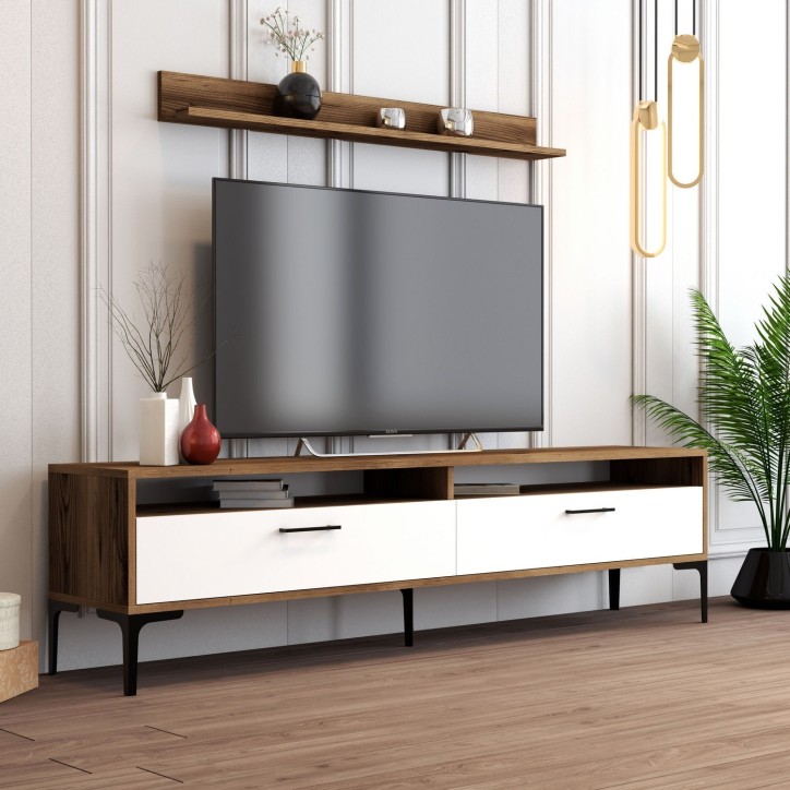 Mueble TV con estante Istanbul blanco nogal